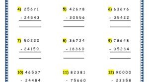 Subtraction of 5 digit numbers (with & without regrouping) grade 4 resources printable worksheets topic