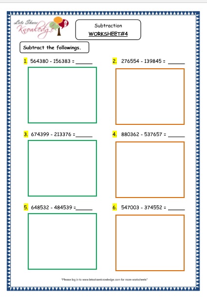  Subtraction of 6 Digit Numbers with & without Regrouping Printable Worksheets Worksheet 