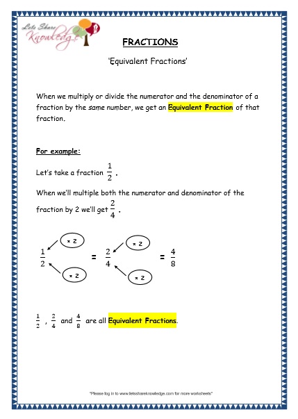 equivalent fractions grade 4 maths resources printable worksheets topic