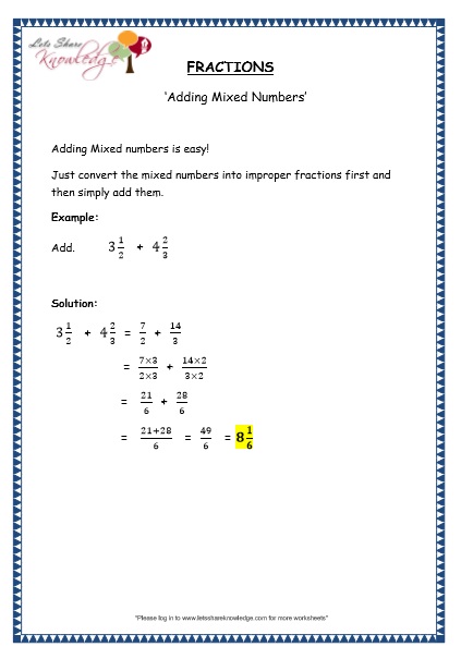  Adding Mixed Numbers Fractions Printable Worksheets