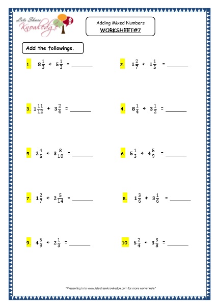 Grade 4 Maths Resources (2.4.3 Adding Mixed Numbers Fractions Printable ...