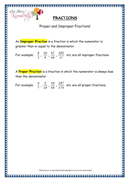  Proper and Improper Fractions Printable Worksheets