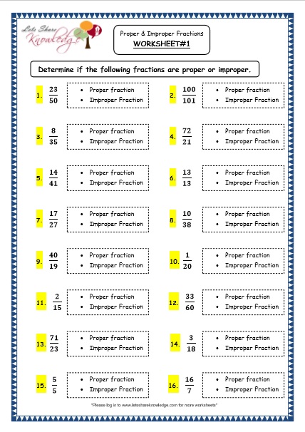  Proper and Improper Fractions Printable Worksheets Worksheet