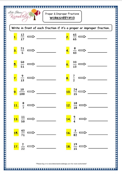 proper and improper fractions grade 4 maths resources printable worksheets w10