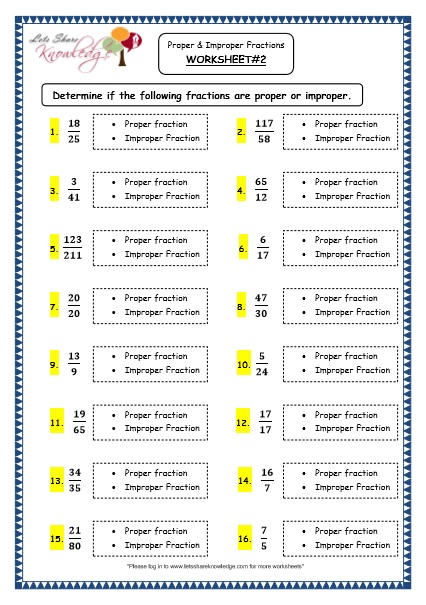  Proper and Improper Fractions Printable Worksheets 