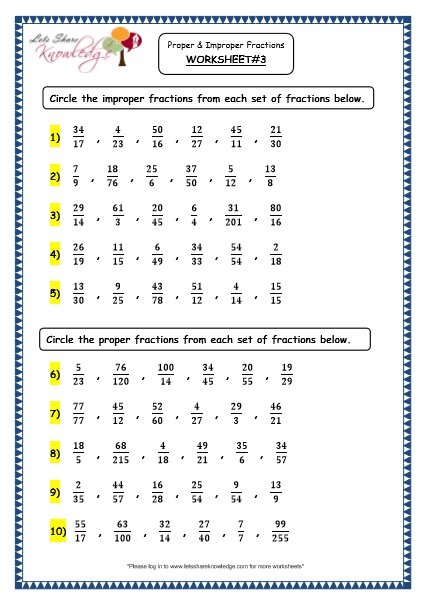  Proper and Improper Fractions Printable Worksheets Worksheets
