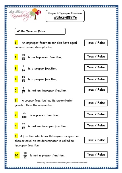 Grade 4 Maths Resources (2.1 Proper and Improper Fractions Printable ...