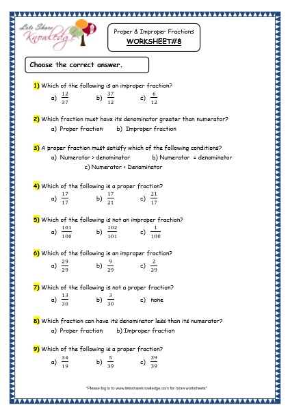  Proper and Improper Fractions Printable Worksheets Worksheet