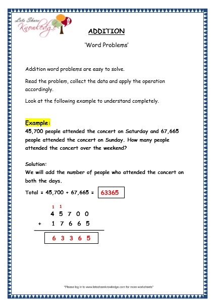  Word Problems Addition Printable Worksheets