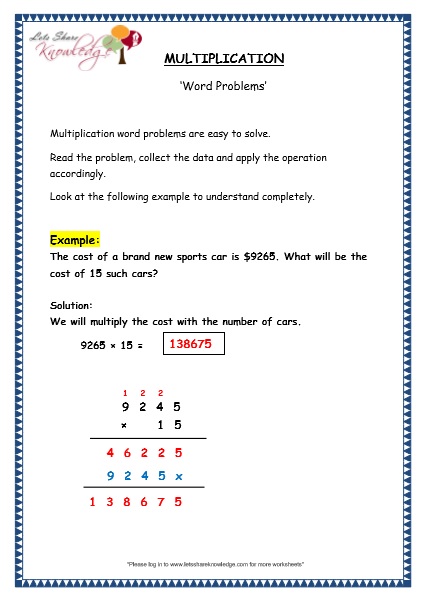  Multiplication Word Problems Printable Worksheets