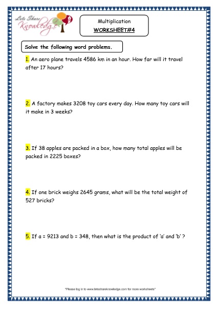 grade 4 maths resources 1 6 3 multiplication word problems printable worksheets lets share knowledge