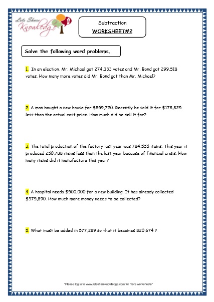  Subtraction Word Problems Printable Worksheets 