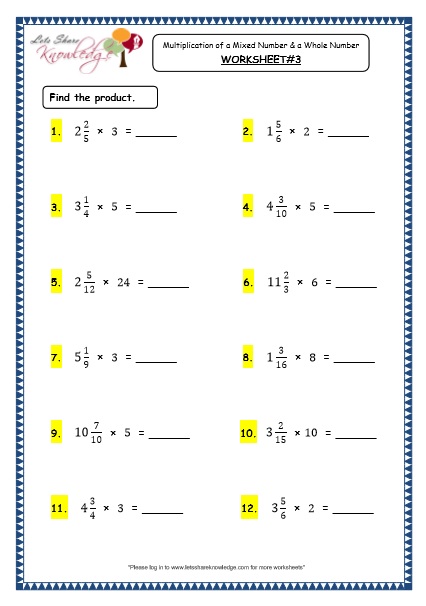  Multiplication of A Mixed Number and a Whole Number Printable Worksheets Worksheets