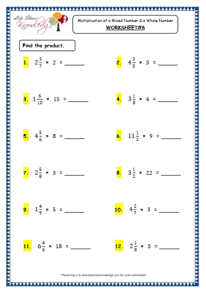 Grade 4 Maths Resources (2.6.4 Multiplication of a Mixed Number and a ...