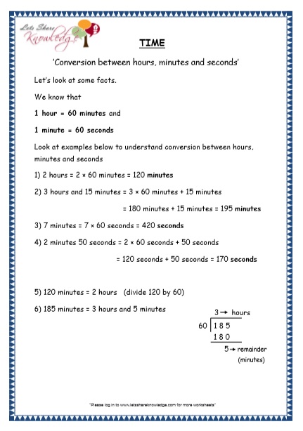  Time - Conversion between Hours, Minutes and Seconds Printable Worksheets