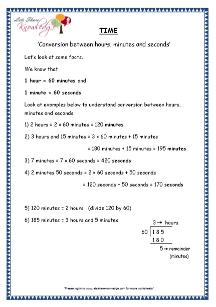 Grade 4 Maths Resources (7.2 Time – Conversion between Hours, Minutes ...