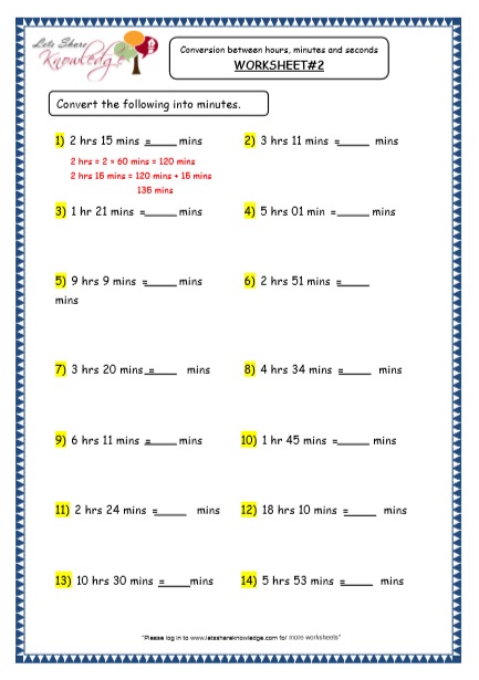  Time - Conversion between Hours, Minutes and Seconds Printable Worksheets 