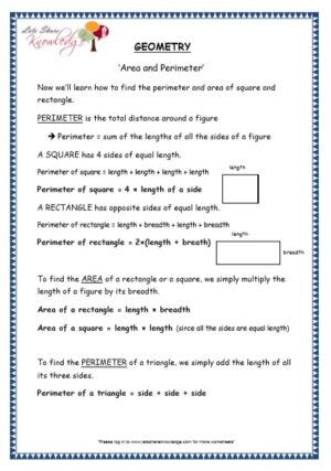 area and perimeter grade 4 maths resources printable worksheets explanation