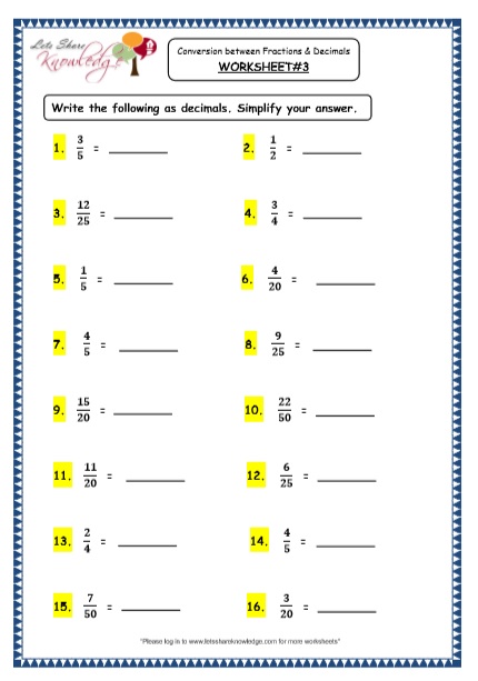 Grade 4 Maths Resources (3.2 Conversion between Fractions and Decimals ...