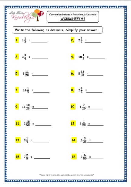 Grade 4 Maths Resources (3.2 Conversion between Fractions and Decimals ...