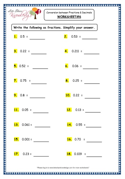 Grade 4 Maths Resources (3.2 Conversion between Fractions and Decimals ...