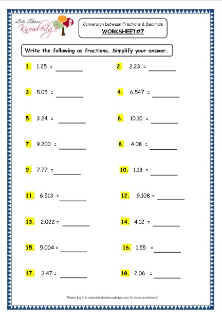 Grade 4 Maths Resources (3.2 Conversion between Fractions and Decimals ...