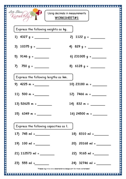 Free grade 4 measuring worksheets