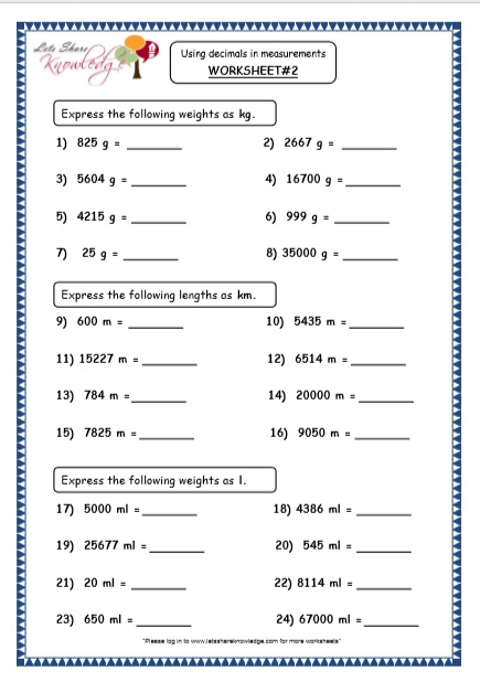 Grade 4 Maths Resources (3.9 Using Decimals in Measurements Printable ...