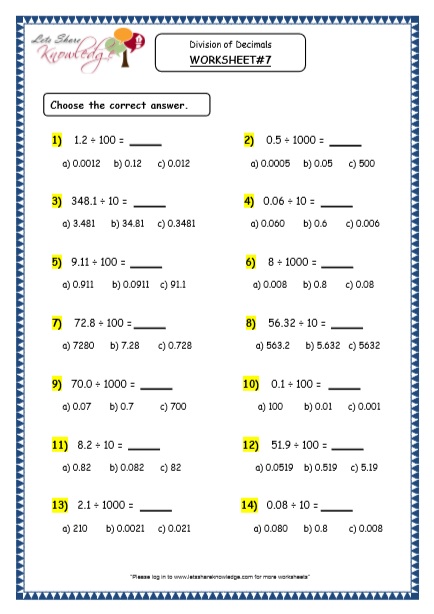 Grade 4 Maths Resources (3.8.1 Division of Decimals by Multiples of 10 ...