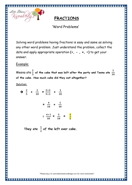  Fraction Word Problems Printable Worksheets