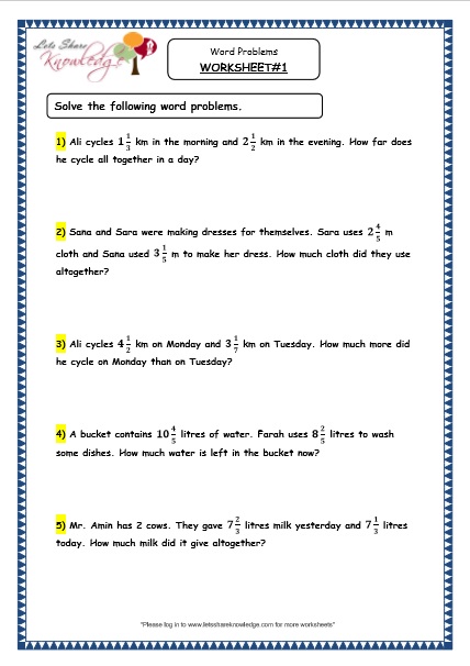 Grade 4 Maths Resources (2.8 Fraction Word Problems Printable ...