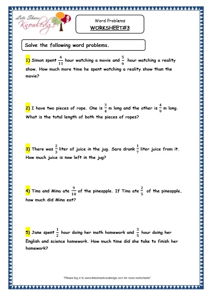  Fraction Word Problems Printable Worksheets Worksheets