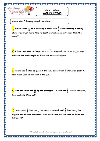 Grade 4 Maths Resources (2.8 Fraction Word Problems Printable ...