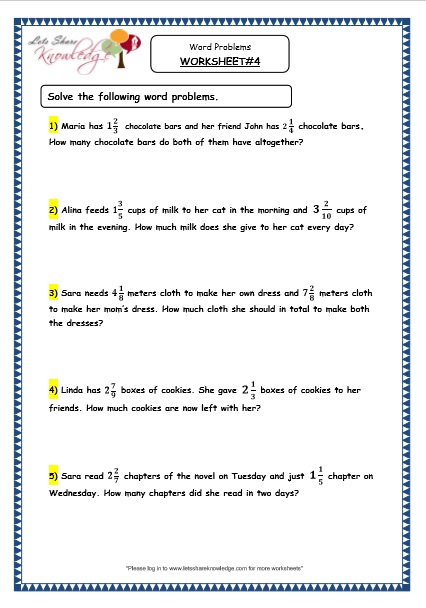  Fraction Word Problems Printable Worksheets Worksheet 