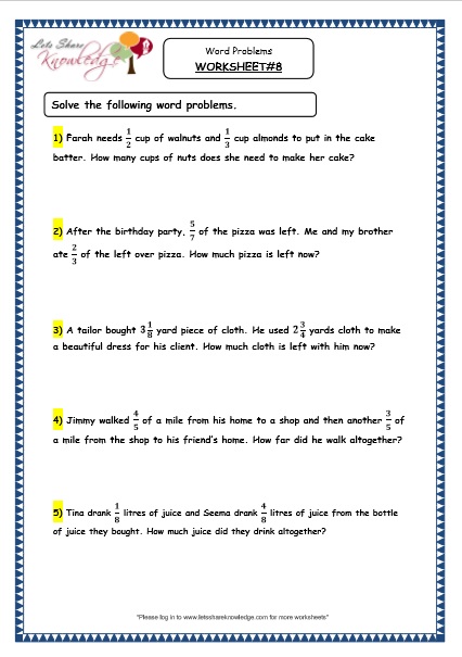 problem solving fraction grade 4