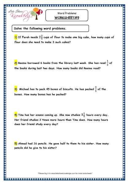 Grade 4 Maths Resources (2.8 Fraction Word Problems Printable ...