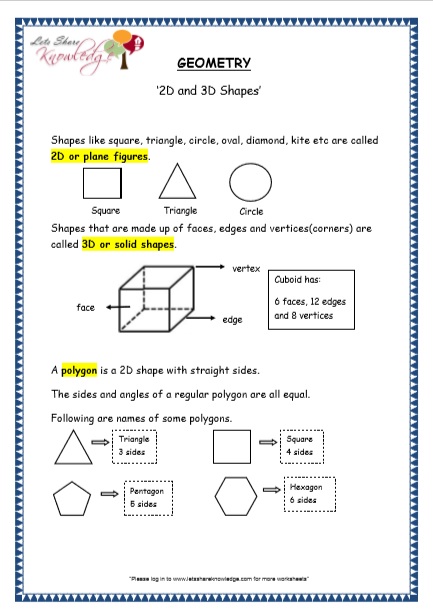  Geometry - 2D and 3D Shapes Printable Worksheets