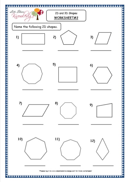  Geometry - 2D and 3D Shapes Printable Worksheets 