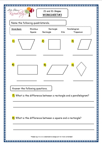  Geometry - 2D and 3D Shapes Printable Worksheets Worksheets