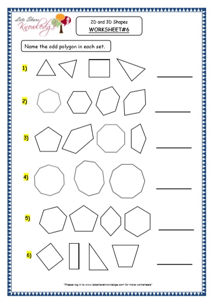  Geometry - 2D and 3D Shapes Printable Worksheets Worksheet