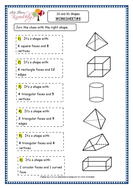  Geometry - 2D and 3D Shapes Printable Worksheets Worksheet