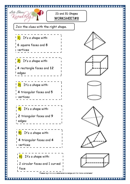 Grade 4 Maths Resources (8.2 Geometry – 2D and 3D Shapes Printable ...