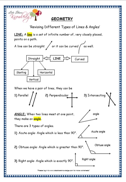  Geometry - Revising Different Types of Lines & Angles Printable Worksheets