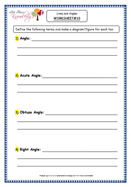  Geometry - Revising Different Types of Lines & Angles Printable Worksheets Worksheet