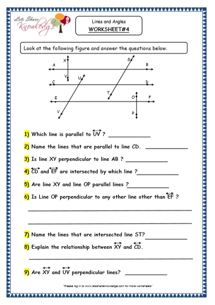  Geometry - Revising Different Types of Lines & Angles Printable Worksheets Worksheet 