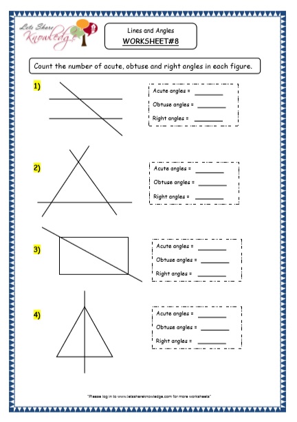  Geometry - Revising Different Types of Lines & Angles Printable Worksheets Worksheet