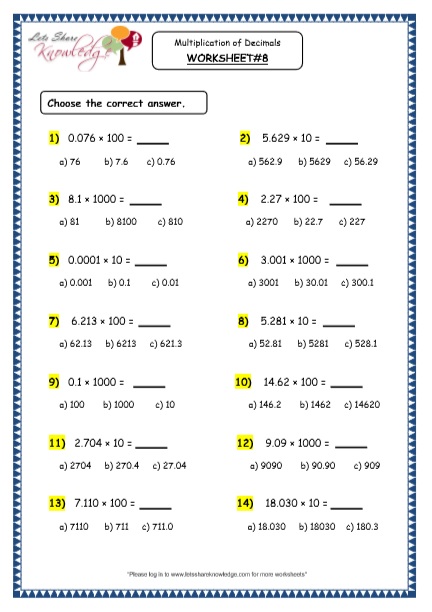 Grade 4 Maths Resources (3.7.1 Multiplication Of Decimals By 10, 100 