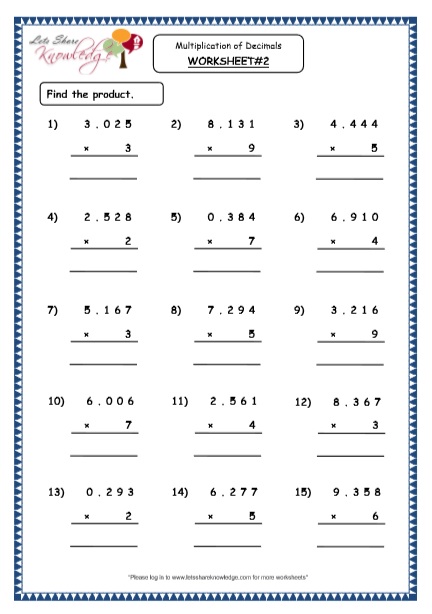  Multiplication of Decimals up to Double Digits Printable Worksheets 