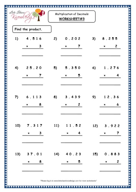 grade 4 maths resources 3 7 2 multiplication of decimals up to double digits printable worksheets lets share knowledge