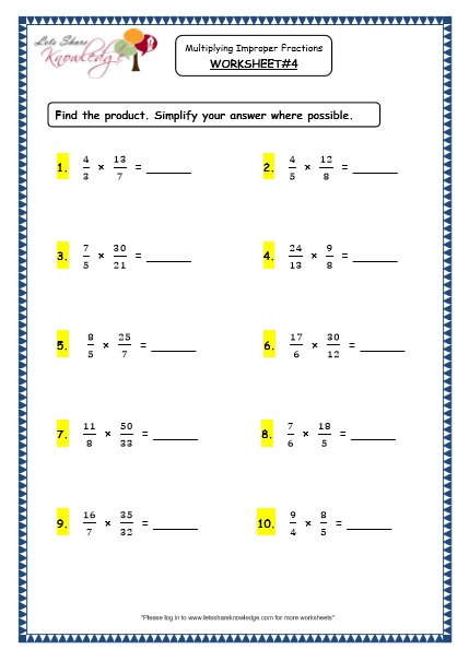  Multiplying Improper Fractions Printable Worksheets Worksheet 